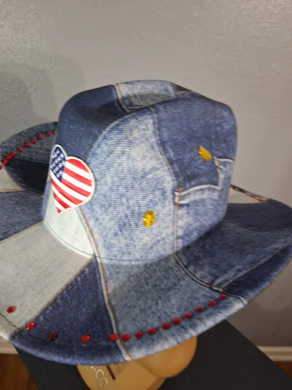Denim Patrotic Cowboy Hat with American Heart
